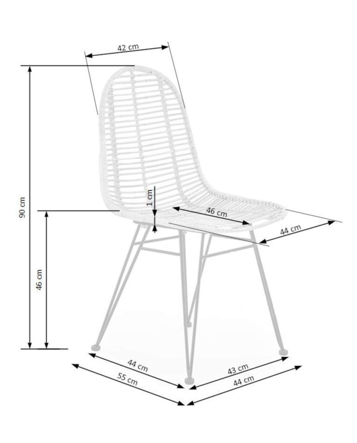 Krzesło skandynawskie K337, rattan naturalny, metalowe czarne nogi, HALMAR