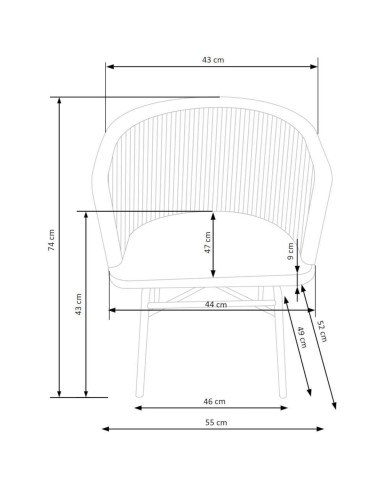 Krzesło skandynawskie z podłokietnikami K400, rattan syntetyczny, popielate/naturalne, metalowe czarne nogi, HALMAR Krzesło skandynawskie z podłokietnikami K400, rattan syntetyczny, popielate/naturalne, metalowe czarne nogi, HALMAR