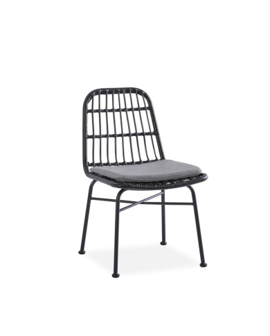 Krzesło skandynawskie K401, rattan syntetyczny, czarne/popielate, metalowy czarny stelaż, HALMAR Krzesło skandynawskie K401, rattan syntetyczny, czarne/popielate, metalowy czarny stelaż, HALMAR