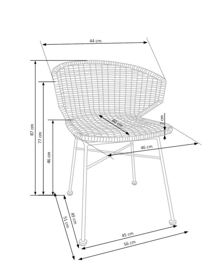 Krzesło skandynawskie z podłokietnikami K407, rattan syntetyczny, naturalny kolor, nogi metalowe czarne, HALMAR