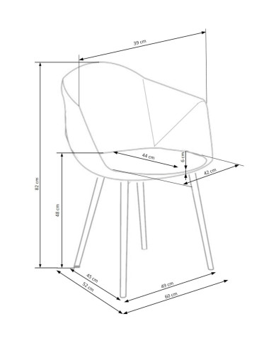 Nowoczesne krzesło z podłokietnikami K420, popielate, dekoracyjne przeszycia, nogi metalowe czarne, HALMAR Nowoczesne krzesło z podłokietnikami K420, popielate, dekoracyjne przeszycia, nogi metalowe czarne, HALMAR