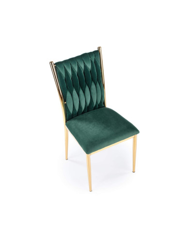 Krzesło glamour K436, ciemnozielone, zaplatane oparcie, nogi metalowe złoty chrom, HALMAR Krzesło glamour K436, ciemnozielone, zaplatane oparcie, nogi metalowe złoty chrom, HALMAR