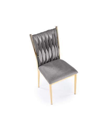 Krzesło glamour K436, popielate, zaplatane oparcie, nogi metalowe złoty chrom, HALMAR Krzesło glamour K436, popielate, zaplatane oparcie, nogi metalowe złoty chrom, HALMAR
