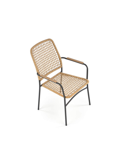 Krzesło skandynawskie z podłokietnikami K457, rattan syntetyczny, metalowe czarne nogi, HALMAR Krzesło skandynawskie z podłokietnikami K457, rattan syntetyczny, metalowe czarne nogi, HALMAR