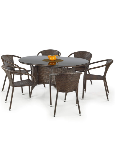 Nowoczesne krzesło z podłokietnikami Midas, ciemnobrązowe, rattan syntetyczny, HALMAR Nowoczesne krzesło z podłokietnikami Midas, ciemnobrązowe, rattan syntetyczny, HALMAR