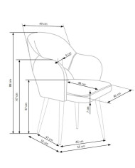 Nowoczesne krzesło z podłokietnikami K364, popielate, dekoracyjne wycięcie, metalowe czarne nogi, HALMAR