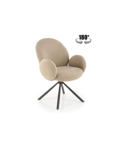 Nowoczesne krzesło z podłokietnikami K498, obrotowe, cappuccino, tkanina boucle, metalowe czarne nogi, HALMAR Nowoczesne krzesło z podłokietnikami K498, obrotowe, cappuccino, tkanina boucle, metalowe czarne nogi, HALMAR