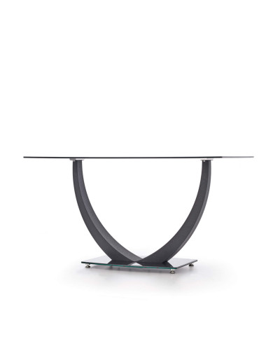 Stół kolumnowy Anton, 140/80/75 cm, prostokątny, czarny szklany blat, metalowa czarna podstawa, HALMAR Stół kolumnowy Anton, 140/80/75 cm, prostokątny, czarny szklany blat, metalowa czarna podstawa, HALMAR