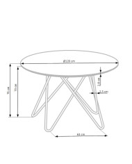 Stół okrągły Bonello, 120/120/76 cm, popielaty marmur, nogi metalowe złoty chrom, HALMAR