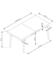 Stół prostokątny Cambell, rozkładany, 140-180/80/74 cm, dąb naturalny, nogi metalowe czarne, HALMAR