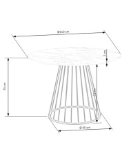 Stół kolumnowy Brodway, okrągły, 110/110/75 cm, biały marmur, metalowa czarna podstawa, HALMAR