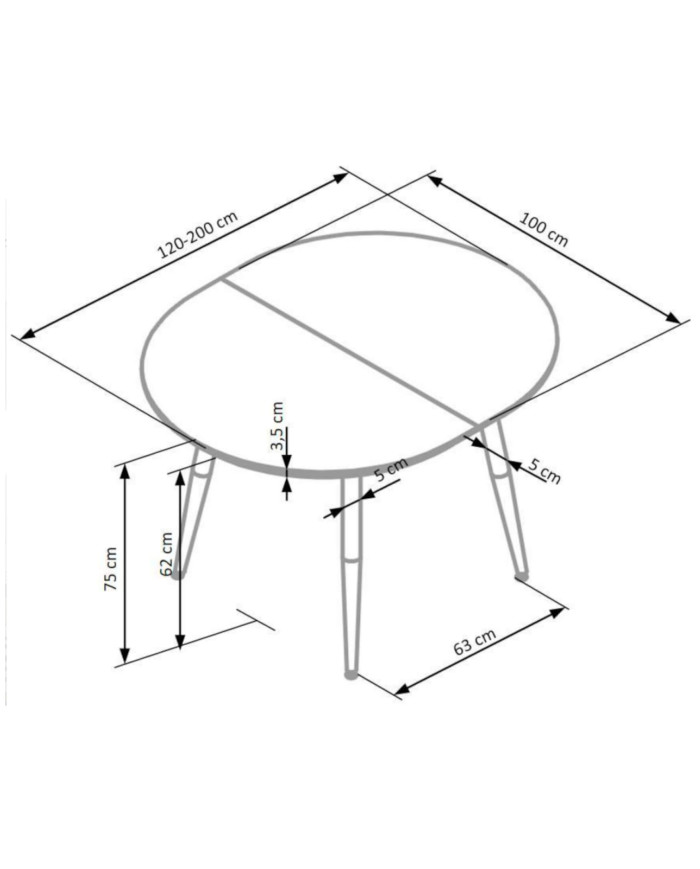 Stół owalny Edward, rozkładany, 120-200/100/75 cm, biały/dąb san remo, nogi metalowe, HALMAR