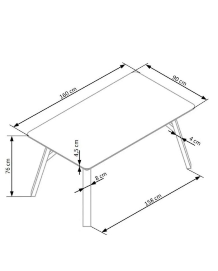 Stół prostokątny Halifax, 160/90/76 cm, beton, nogi metalowe czarne, HALMAR