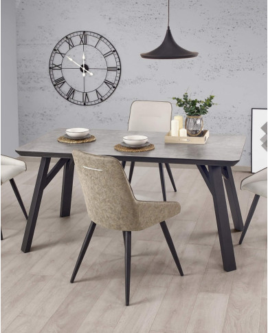 Stół prostokątny Halifax, 160/90/76 cm, beton, nogi metalowe czarne, HALMAR Stół prostokątny Halifax, 160/90/76 cm, beton, nogi metalowe czarne, HALMAR