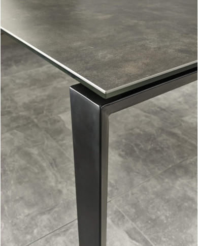 Stół prostokątny Horizon, rozkładany 120-180/85/76 cm, ceramiczny popielaty blat, czarne metalowe nogi, HALMAR Stół prostokątny Horizon, rozkładany 120-180/85/76 cm, ceramiczny popielaty blat, czarne metalowe nogi, HALMAR