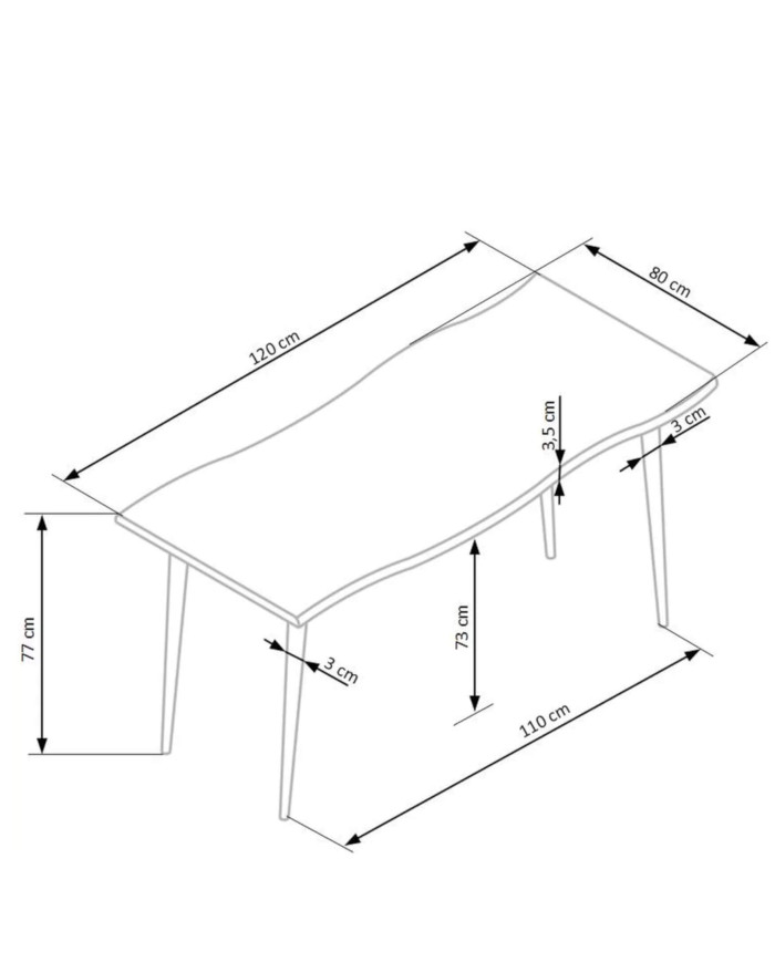 Stół prostokątny Larson, 120/80/77 cm, dąb naturalny, nogi metalowe czarne, HALMAR