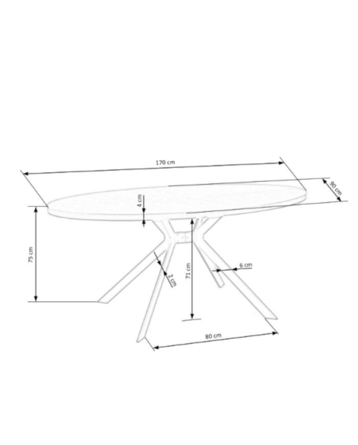 Stół owalny Locarno, 170/90/75 cm, okleina naturalna, orzechowy, nogi metalowe czarne, HALMAR