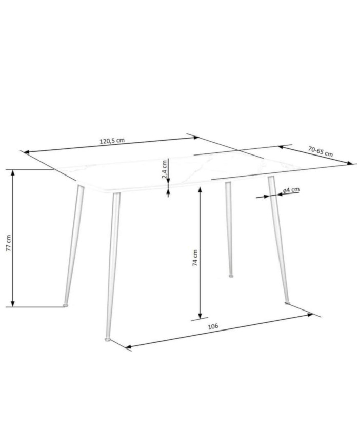 Stół prostokątny Marco, 120/70/65 cm, biały marmur, metalowe czarne nogi, HALMAR