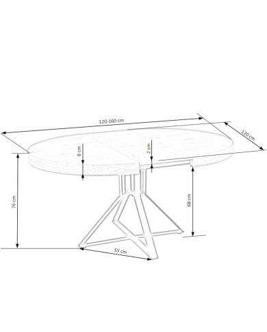 Stół okrągły Mercy, rozkładany, 120-160/120/80 cm, dąb złoty, nogi metalowe czarne, HALMAR Stół okrągły Mercy, rozkładany, 120-160/120/80 cm, dąb złoty, nogi metalowe czarne, HALMAR