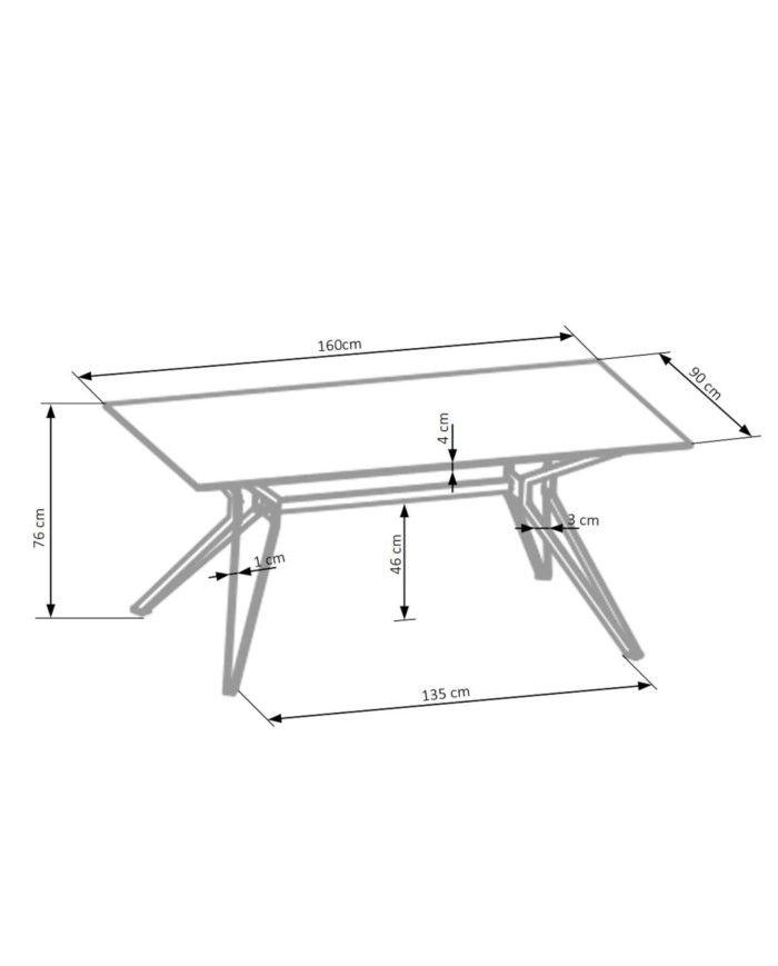 Stół prostokątny Pascal, 160/90/76 cm, biały, nogi metalowe czarne, HALMAR