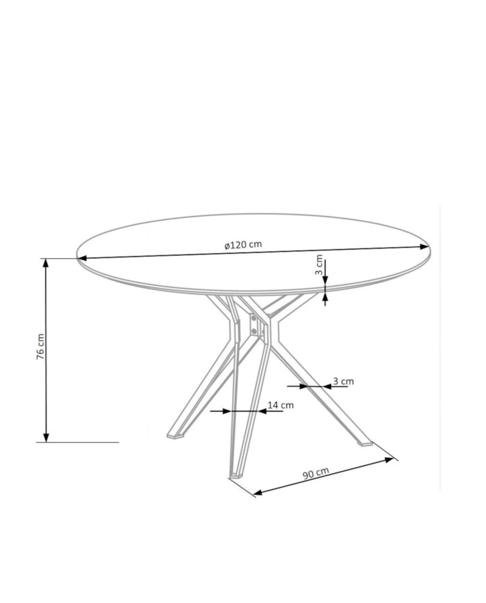 Stół okrągły Pixel, 120/120/76 cm, biały, metalowe czarne nogi, HALMAR