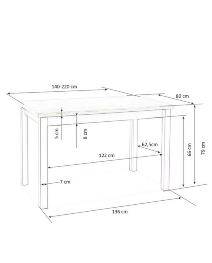 Stół prostokątny Tiago, rozkładany, 140-220/80/76 cm, dąb sonoma/biały, HALMAR