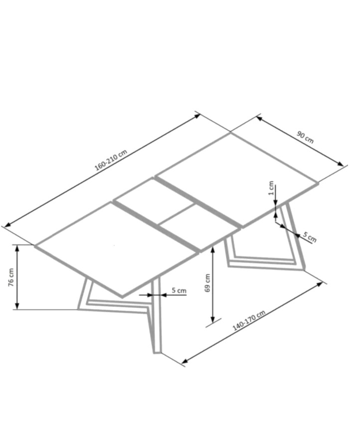 Stół prostokątny Tiziano, rozkładany, 160-210/90/76 cm, jasnopopielaty/ciemnopopielaty, HALMAR