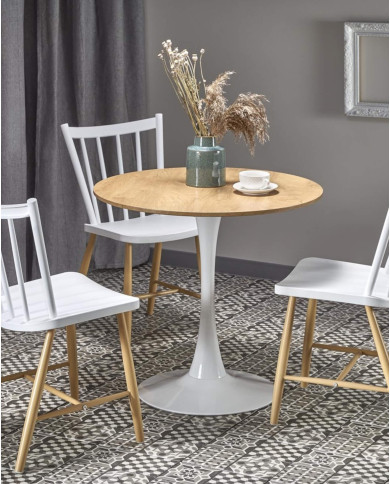 Stół Sting, okrągły, 80/80/73 cm, dąb złoty/biały, HALMAR Stół Sting, okrągły, 80/80/73 cm, dąb złoty/biały, HALMAR