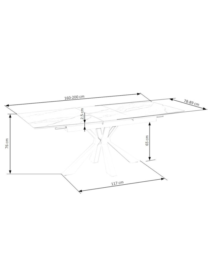 Stół prostokątny, Vivaldi, rozkładany, 160-200/89/78 cm, biały marmur, nogi metalowe białe, HALMAR