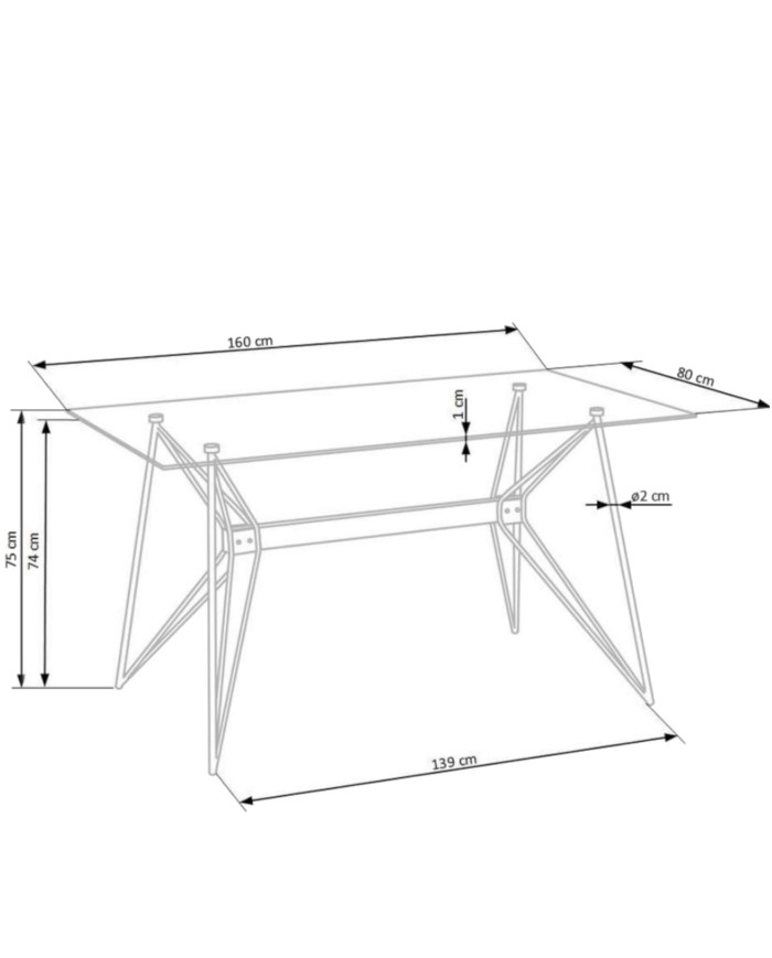 Stół prostokątny Allegro, 160/80/75 cm, szklany blat, metalowe czarne nogi, HALMAR