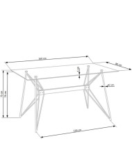 Stół prostokątny Allegro, 160/80/75 cm, szklany blat, metalowe czarne nogi, HALMAR