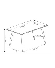 Stół prostokątny Berto, 120/120/80/77 cm, dąb naturalny, nogi metalowe czarne, HALMAR