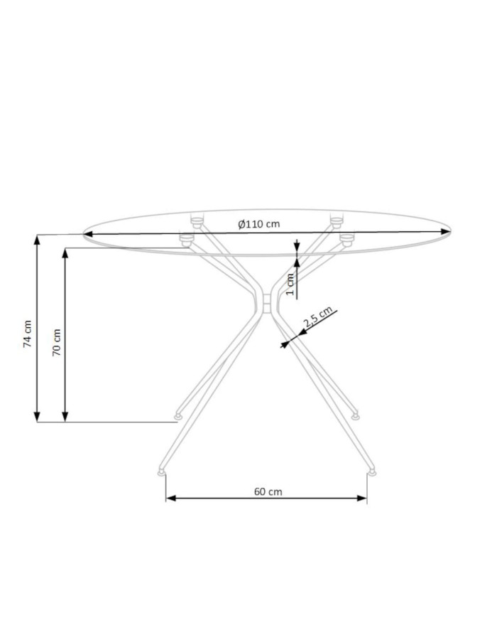Stół okrągły Rondo, 110/110x74 cm, szkło przeźroczyste, nogi metalowe złote, HALMAR