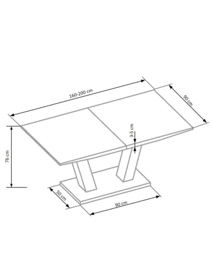 Stół kolumnowy Vision, prostokątny, rozkładany, 160-200/90/76 cm, biały lakierowany, HALMAR