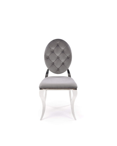 Krzesło glamour K555, popielate, Bluvel 14, stal nierdzewna, srebrny chrom, HALMAR Krzesło glamour K555, popielate, Bluvel 14, stal nierdzewna, srebrny chrom, HALMAR