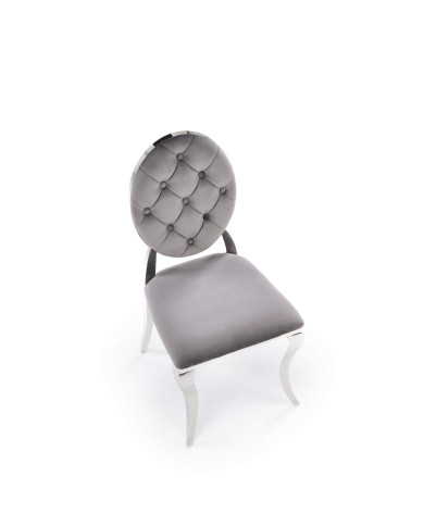 Krzesło glamour K555, popielate, Bluvel 14, stal nierdzewna, srebrny chrom, HALMAR Krzesło glamour K555, popielate, Bluvel 14, stal nierdzewna, srebrny chrom, HALMAR