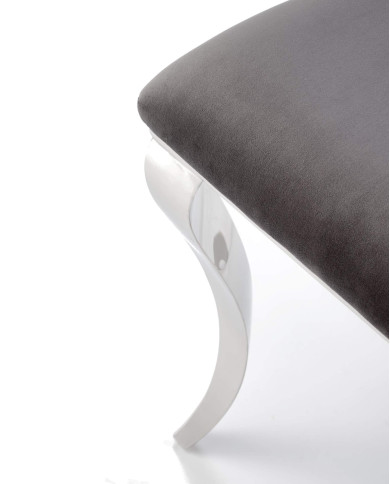Krzesło glamour K555, popielate, Bluvel 14, stal nierdzewna, srebrny chrom, HALMAR Krzesło glamour K555, popielate, Bluvel 14, stal nierdzewna, srebrny chrom, HALMAR