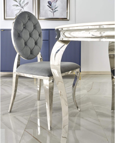 Krzesło glamour K555, popielate, Bluvel 14, stal nierdzewna, srebrny chrom, HALMAR Krzesło glamour K555, popielate, Bluvel 14, stal nierdzewna, srebrny chrom, HALMAR