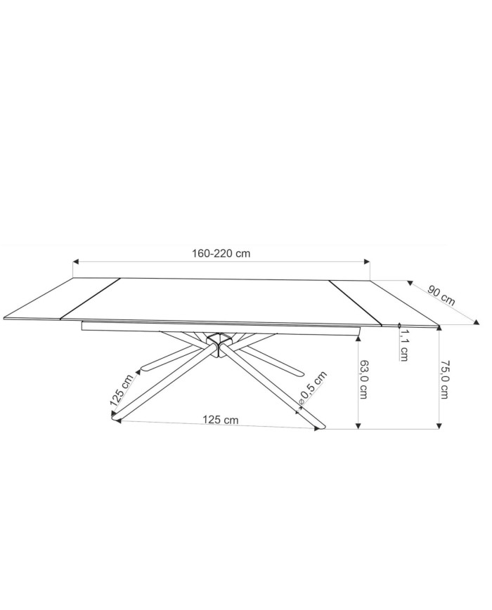 Stół kolumnowy Vitorino, prostokątny, rozkładany, 160-220/90/75 cm, czarny marmur, podstawa metalowa czarna, HALMAR