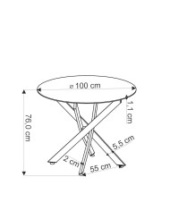 Stół okrągły Edgar 2, 100/100/76 cm, biały marmur, metalowe czarne nogi, HALMAR