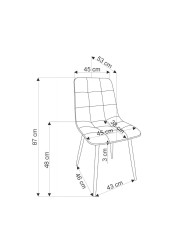 Nowoczesne krzesło K547, popielate, dekoracyjne przeszycia, metalowe czarne nogi, HALMAR