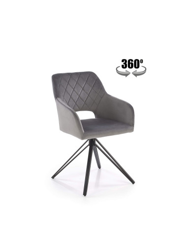 Nowoczesne krzesło z podłokietnikami K535, popielate, ozdobne przeszycia, czarne metalowe nogi, HALMAR Nowoczesne krzesło z podłokietnikami K535, popielate, ozdobne przeszycia, czarne metalowe nogi, HALMAR