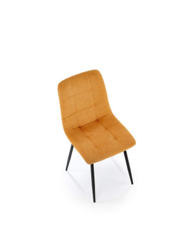 Nowoczesne krzesło K560, musztardowe, dekoracyjne przeszycia, metalowe czarne nogi, HALMAR Nowoczesne krzesło K560, musztardowe, dekoracyjne przeszycia, metalowe czarne nogi, HALMAR