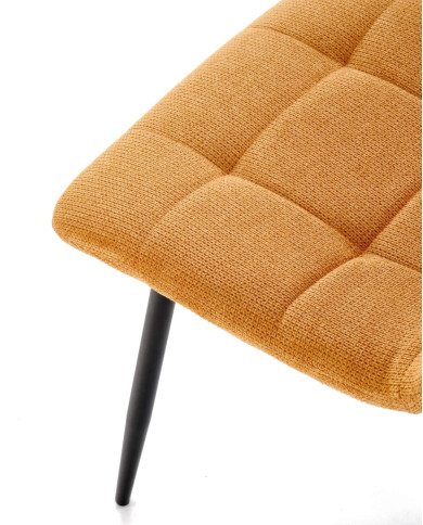 Nowoczesne krzesło K560, musztardowe, dekoracyjne przeszycia, metalowe czarne nogi, HALMAR Nowoczesne krzesło K560, musztardowe, dekoracyjne przeszycia, metalowe czarne nogi, HALMAR