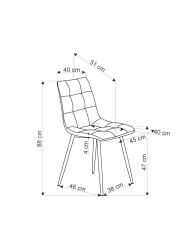 Nowoczesne krzesło K560, popielate, dekoracyjne przeszycia, metalowe czarne nogi, HALMAR
