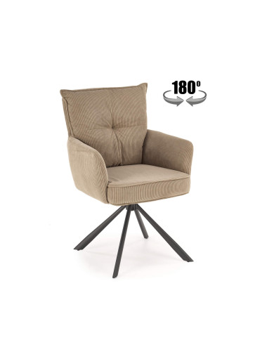 Nowoczesne krzesło z podłokietnikami K528, obrotowe, cappuccino, tkanina sztruks, metalowe czarne nogi, HALMAR Nowoczesne krzesło z podłokietnikami K528, obrotowe, cappuccino, tkanina sztruks, metalowe czarne nogi, HALMAR