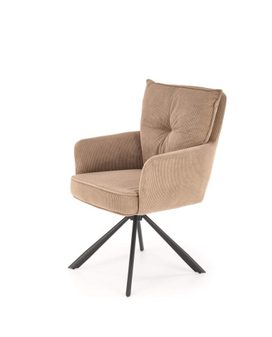 Nowoczesne krzesło z podłokietnikami K528, obrotowe, cappuccino, tkanina sztruks, metalowe czarne nogi, HALMAR Nowoczesne krzesło z podłokietnikami K528, obrotowe, cappuccino, tkanina sztruks, metalowe czarne nogi, HALMAR