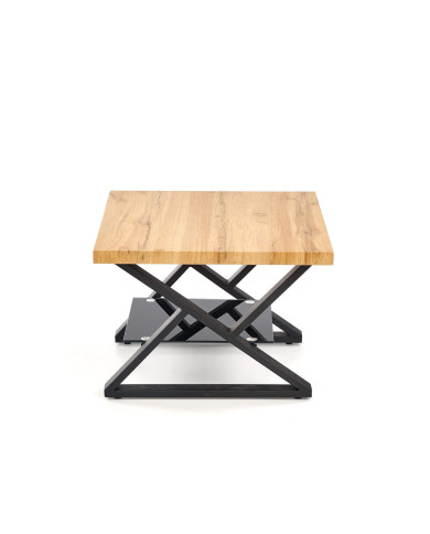 Stolik kawowy Xena, dąb naturalny, kwadratowy, szklana półka, metalowe czarne nogi, HALMAR Stolik kawowy Xena, dąb naturalny, kwadratowy, szklana półka, metalowe czarne nogi, HALMAR