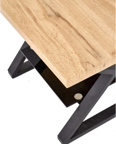 Stolik kawowy Xena, dąb naturalny, kwadratowy, szklana półka, metalowe czarne nogi, HALMAR Stolik kawowy Xena, dąb naturalny, kwadratowy, szklana półka, metalowe czarne nogi, HALMAR
