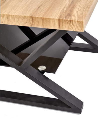 Stolik kawowy Xena, dąb naturalny, kwadratowy, szklana półka, metalowe czarne nogi, HALMAR Stolik kawowy Xena, dąb naturalny, kwadratowy, szklana półka, metalowe czarne nogi, HALMAR